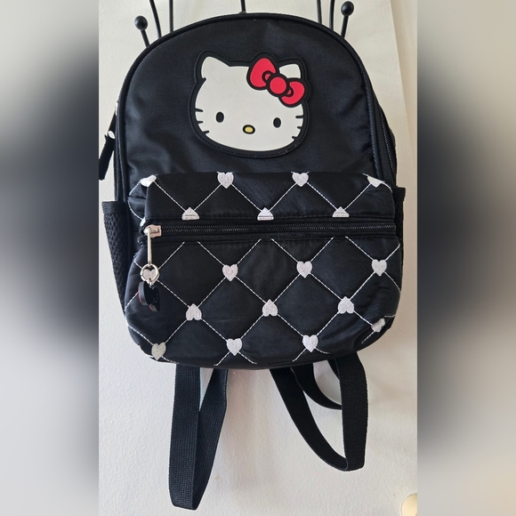 Hello Kitty Quilted Black Backpack With White Hearts EUC - Picture 1 of 6